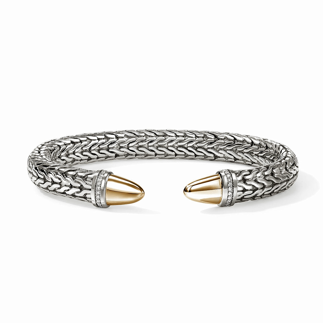 Sterling/14K Yellow Gold Natural Diamond Spear Cuff Bracelet