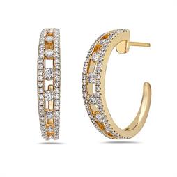 18K Yellow Gold Natural Diamond Hoop Earrings
