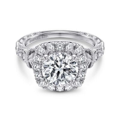 18K White Natural Diamond Semi-Mount Ring that accomodates a 7.40 mm Center