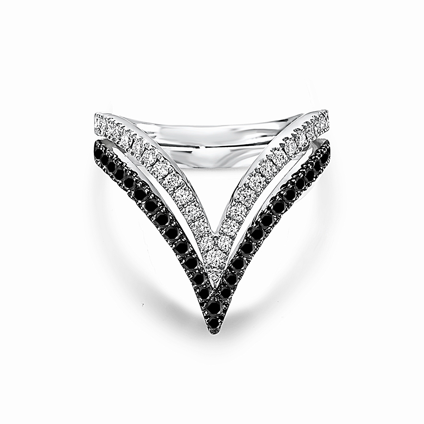 18K White Gold Natural White and Black Diamond Ring