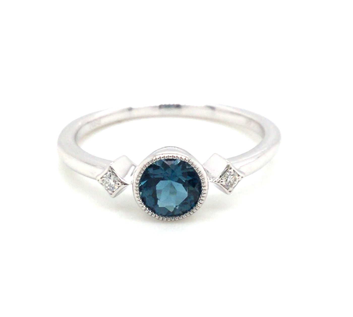 14K White Contemporary Blue Topaz and Natural Diamond Ring Size 6.5