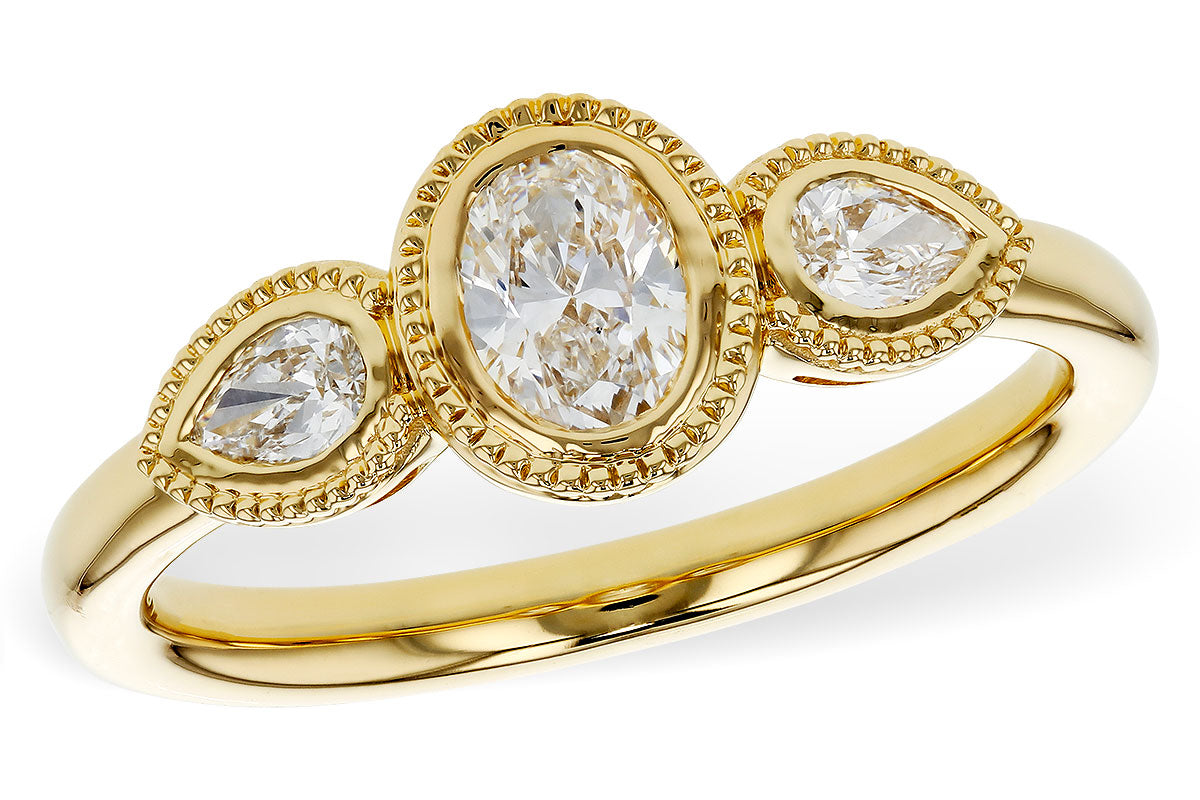 14K Yellow 3 Stone Natural Diamond Ring Size 7