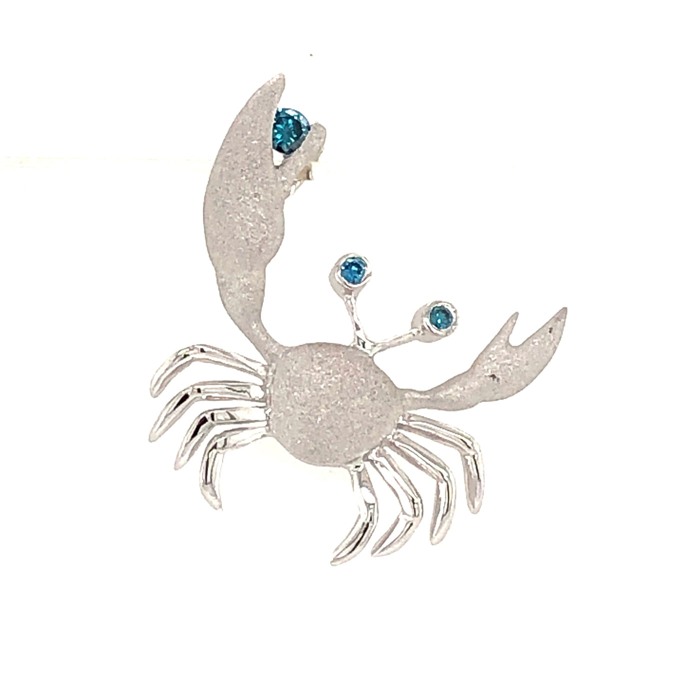 14K White Crab Natural Blue Diamond Pendant