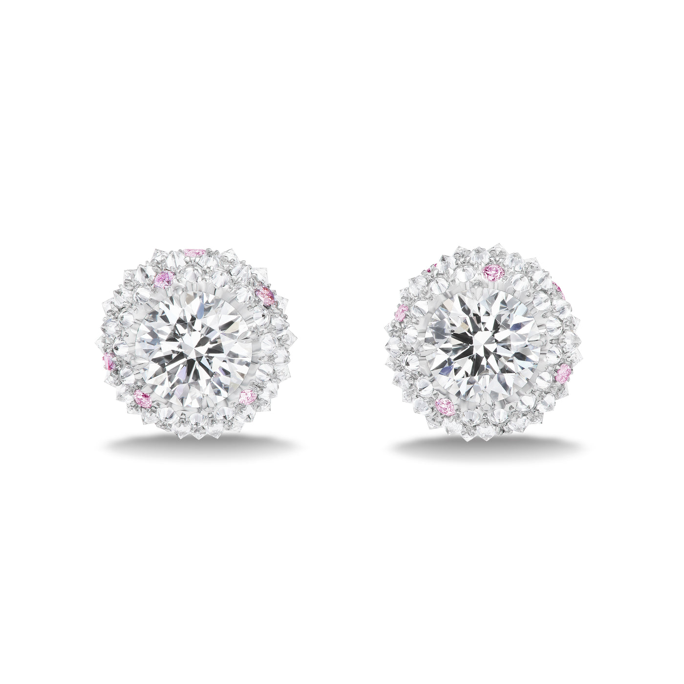 Platinum Natural White and Pink Diamond Earrings