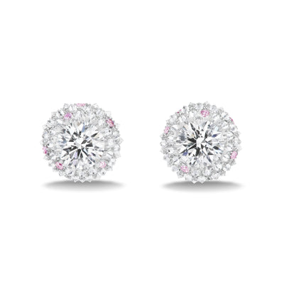 Platinum Natural White and Pink Diamond Earrings