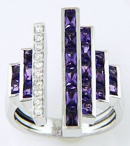 14K White Contemporary Amethyst and Natural Diamond Ring Size 7