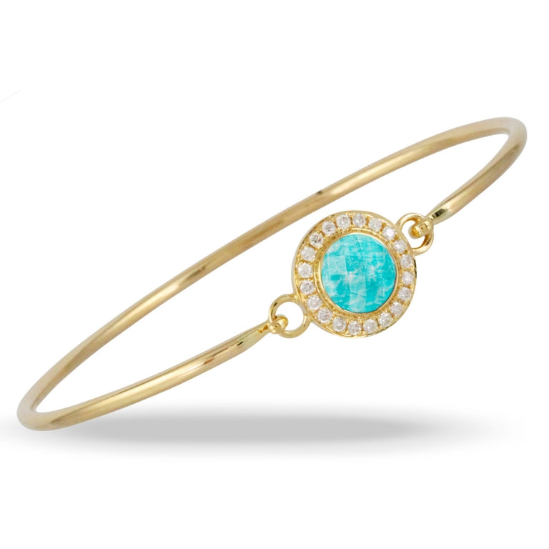 18K Yellow Gold Amazonite and Natural Diamond Bangle Bracelet
