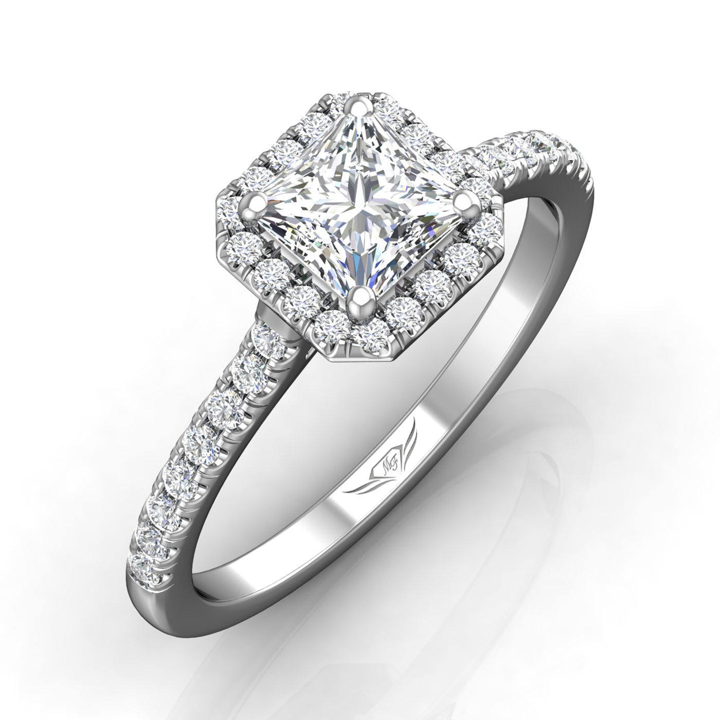 14K White Natural Diamond Semi-Mount Ring that accomodates a 5.00 mm Center