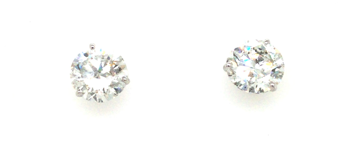 14K White Three Prong Martini Set Natural Diamond Stud Earrings