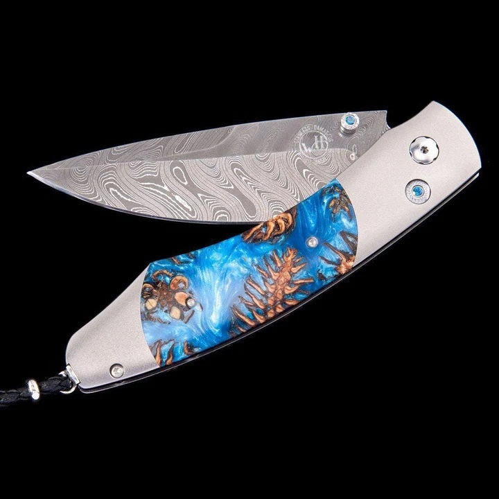 William Henry 'WOODLAND' Mini Pine Cone with Damascus Steel Blade