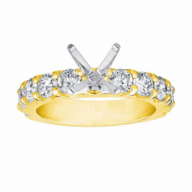 14K Yellow Natural Diamond Semi-Mount Ring that accomodates a 6.00 mm Center