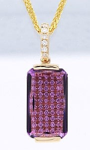 14K Yellow Gold Amethyst and Natural Diamond Necklace