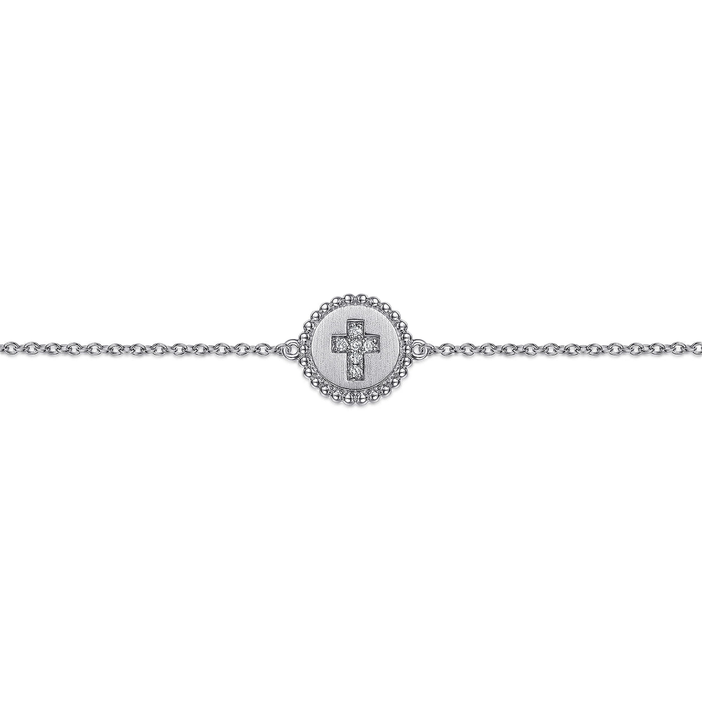 Sterling Silver Natural Diamond Cross Bracelet