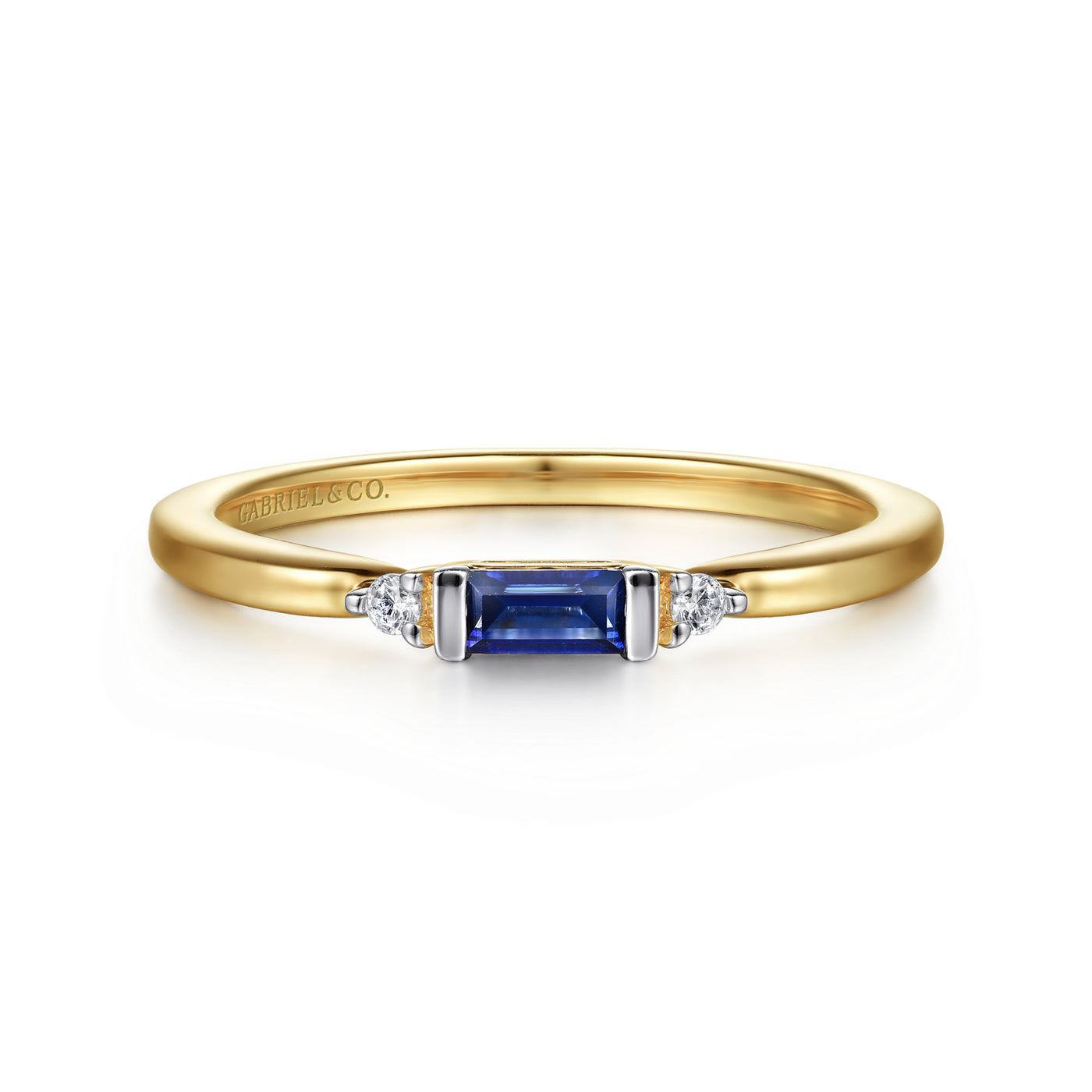 14K Yellow Gold Stackable Blue Sapphire and Natural Diamond Ring