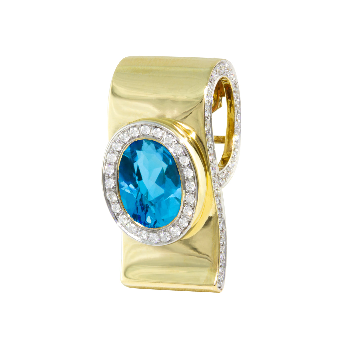 14K Yellow Gold Blue Topaz and Natural Diamond Pendant