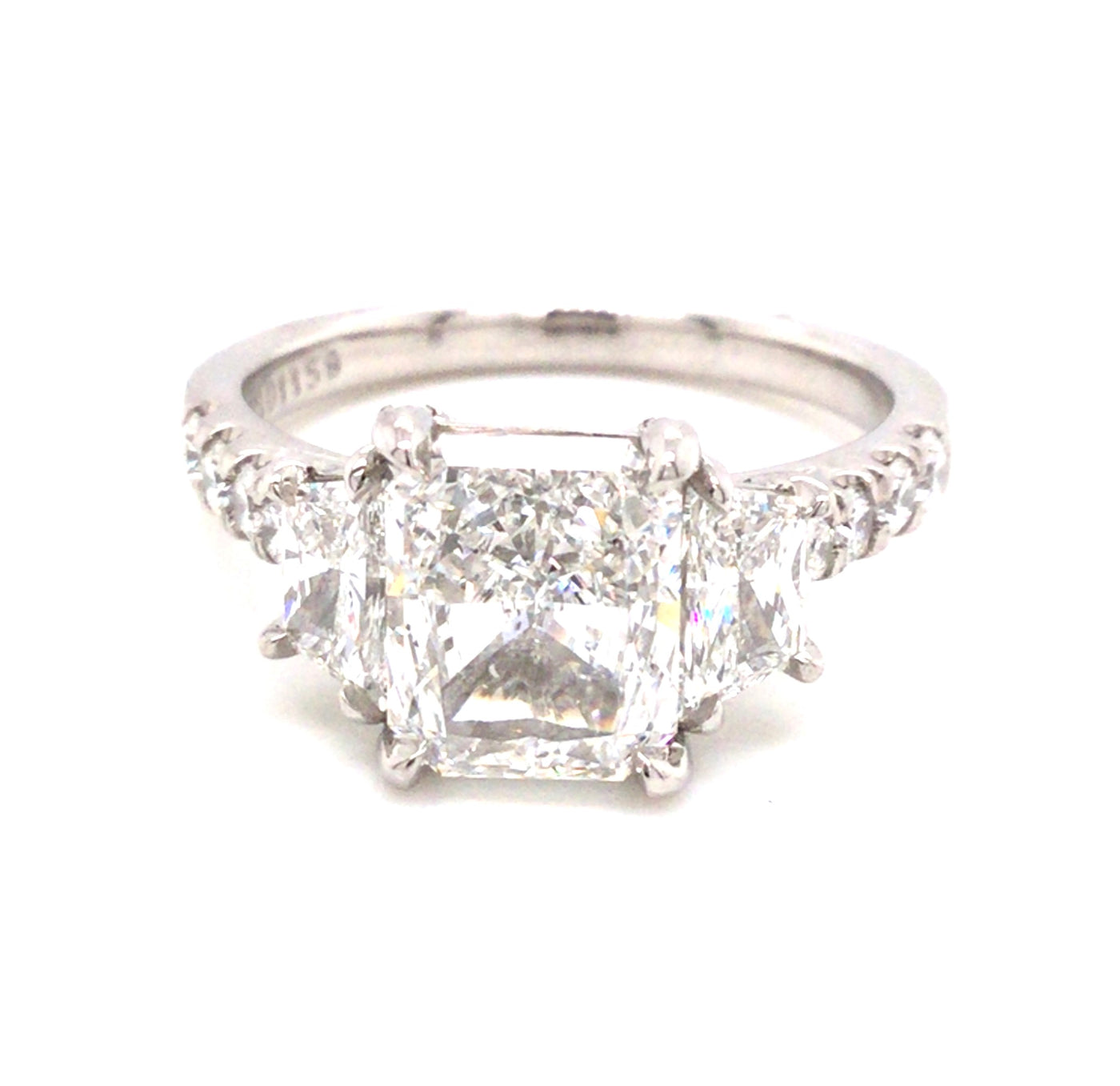 Platinum Radiant Natural Diamond Three Stone Engagement Ring