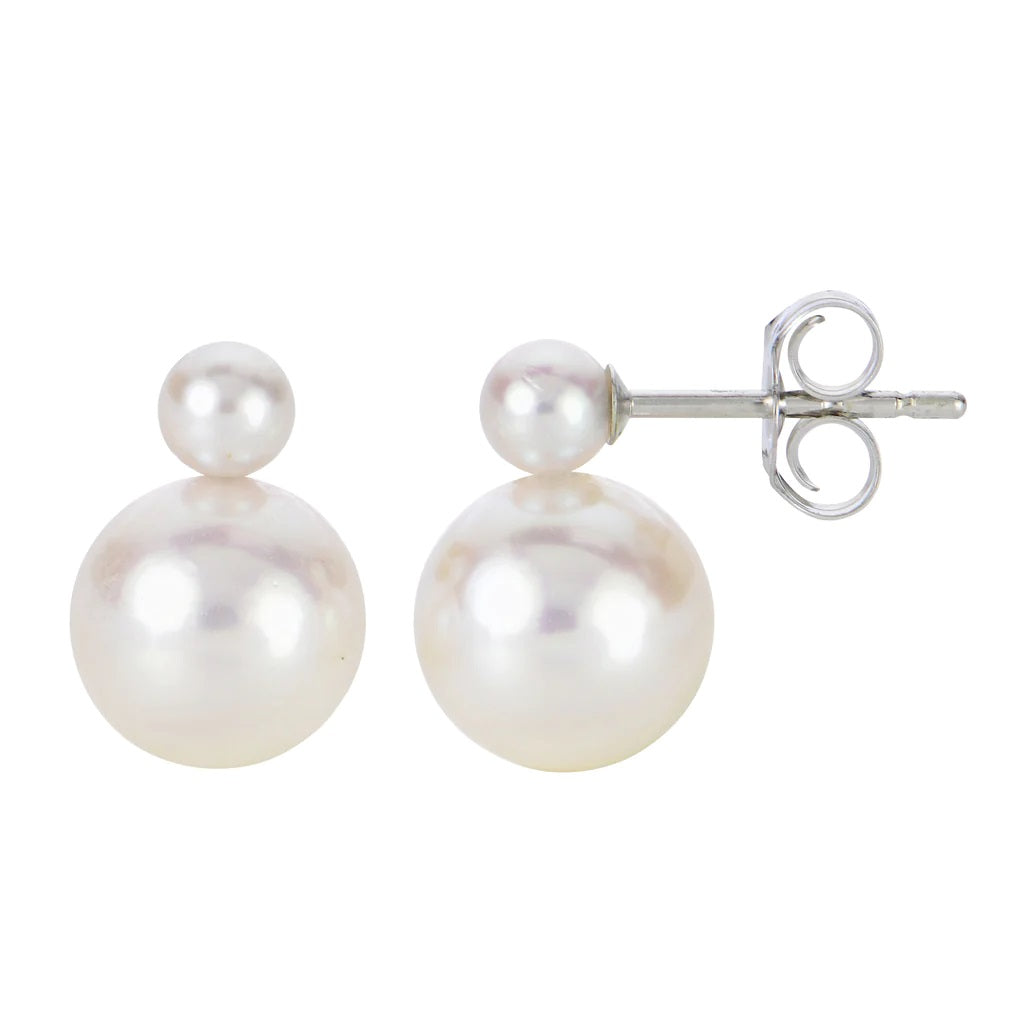 14K White 3.50 mm- 8.50 mm Fresh Water Pearl Stud Earrings