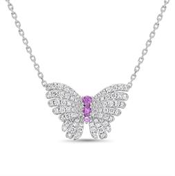 18K White Gold Pink Sapphire and Natural Diamond 17 inch Necklace