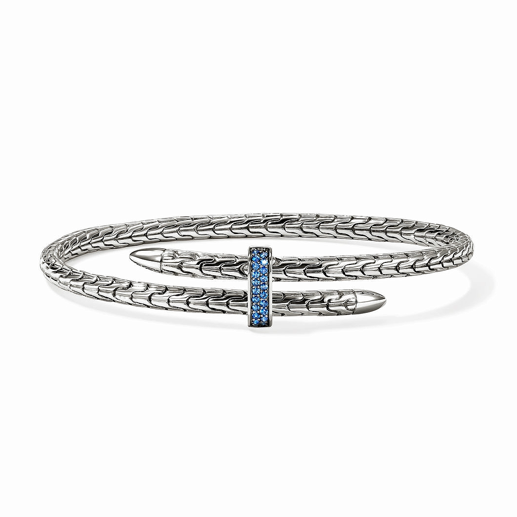 Sterling Silver Blue Sapphire Spear Flex Cuff Bracelet