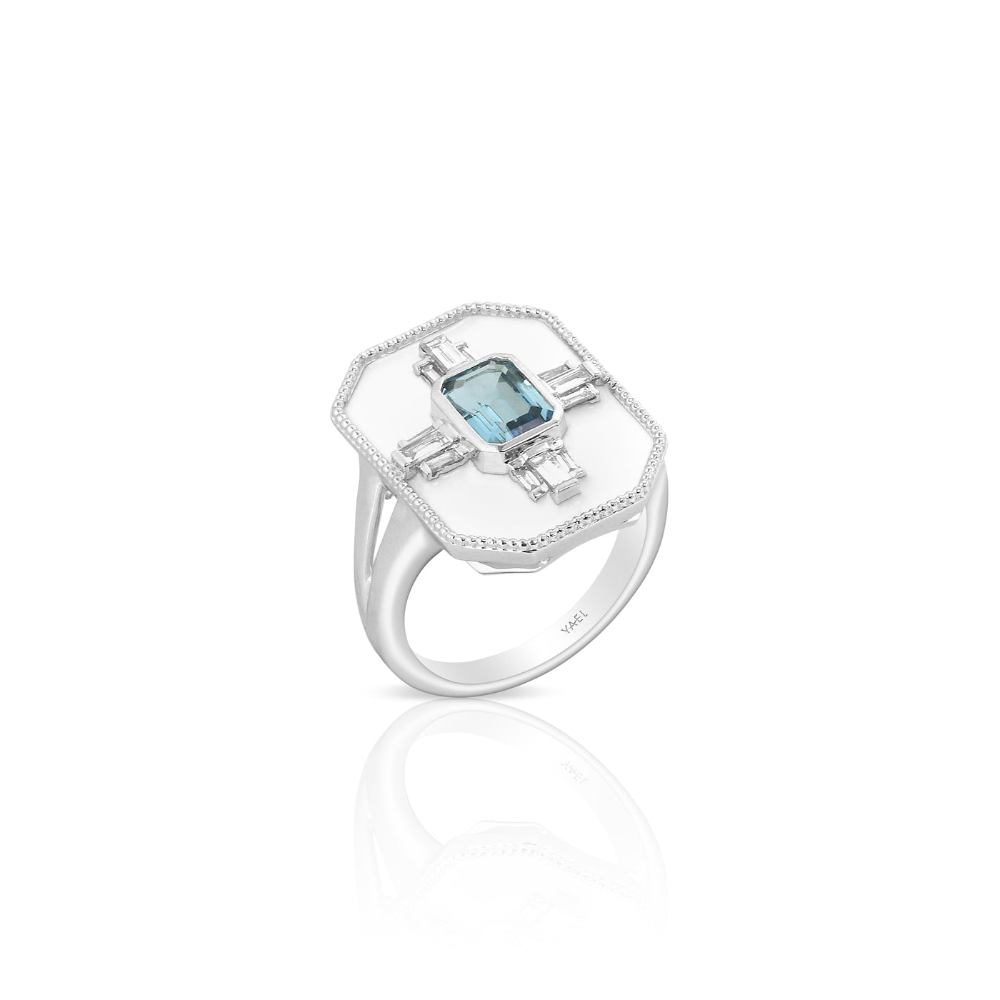 14K White Aquamarine and Natural Diamond Ring Size 6.5