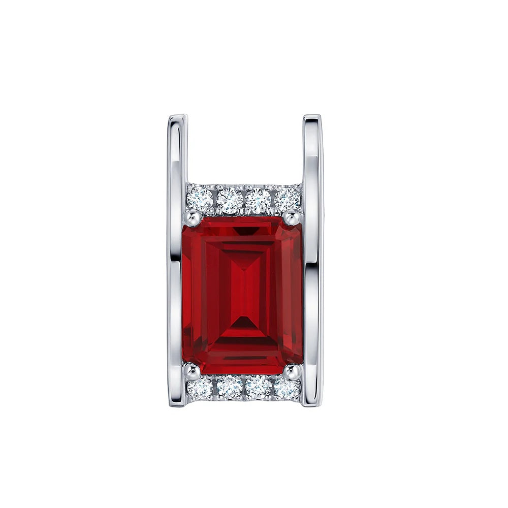 14K White Gold Chatham Ruby and Lab Grown Diamond Pendant
