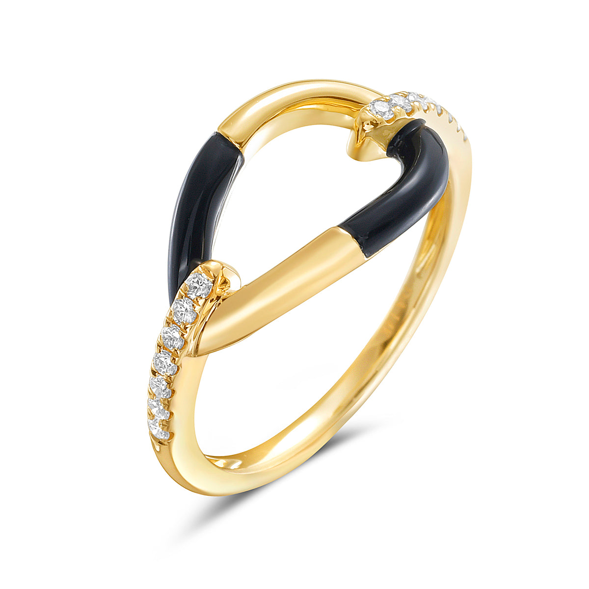 14K Yellow Gold Teardrop Black Onyx and Natural Diamond Ring
