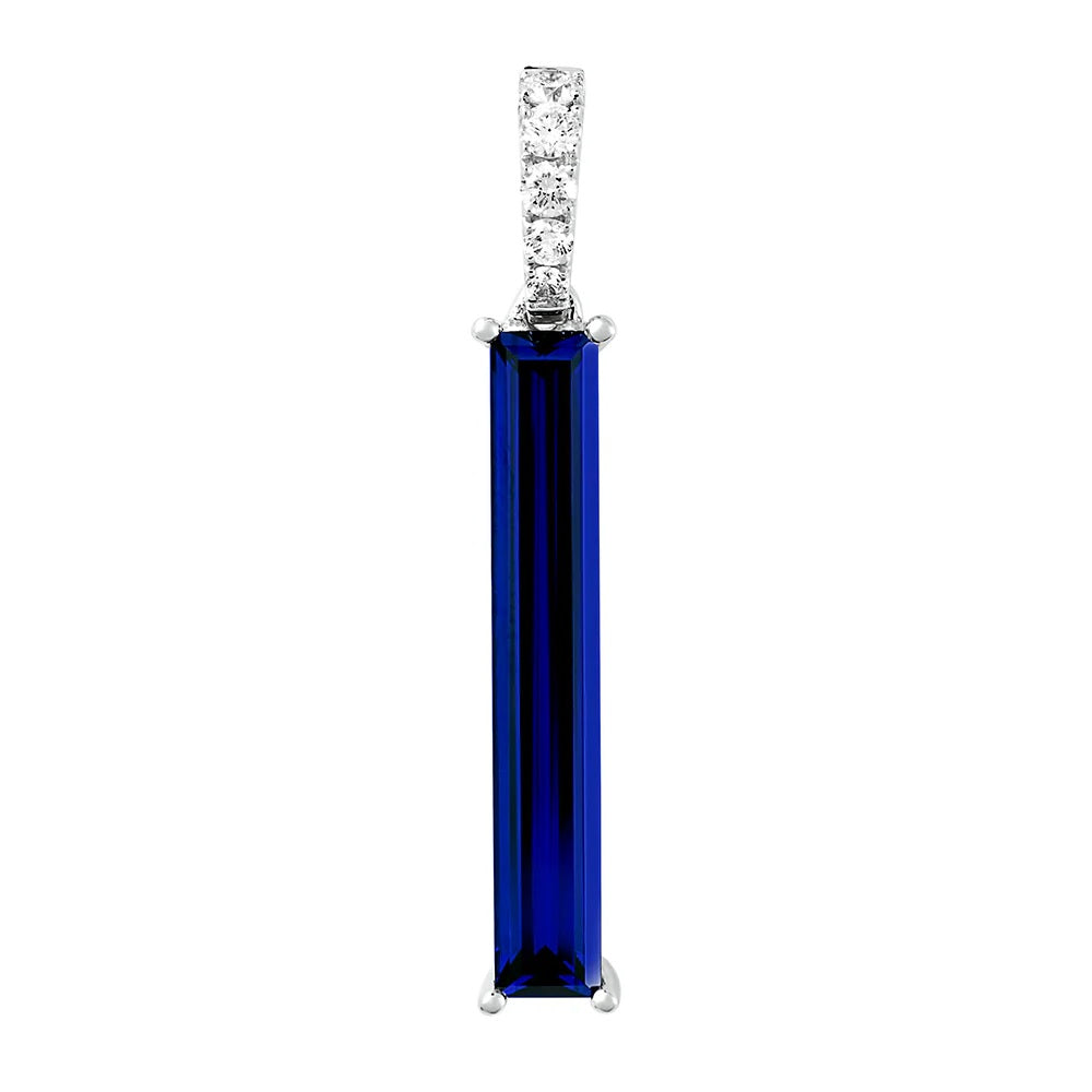 14K White Gold Chatham Blue Sapphire and Lab Grown Diamond Pendant