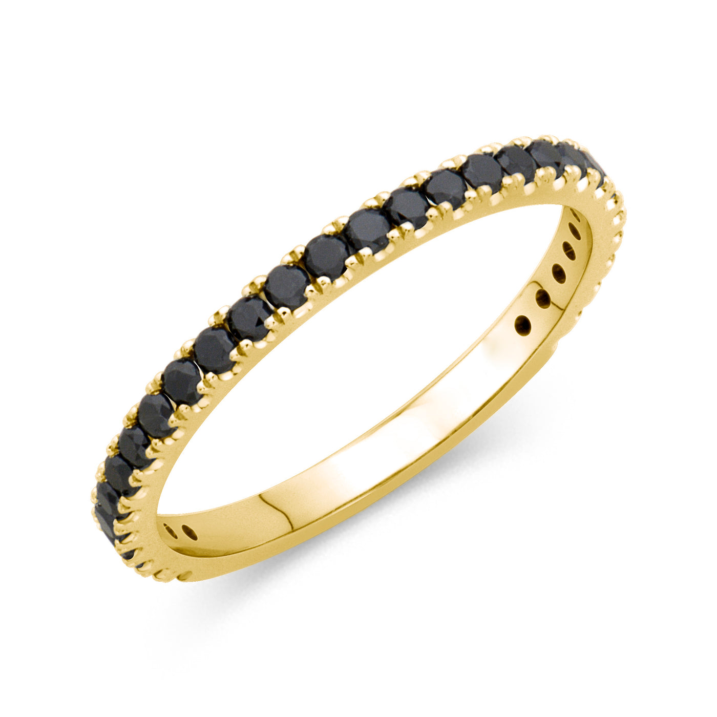 14K Yellow Gold Classic Band Natural Black Diamond Ring