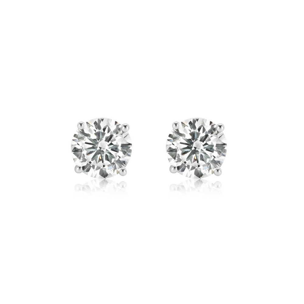 14K White Four Prong Set Lab Grown Diamond Stud Earrings