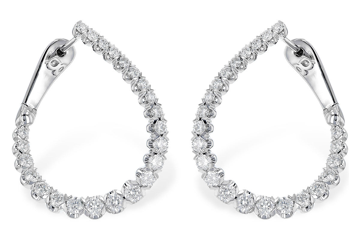 14K White Natural Diamond Hoop Earrings