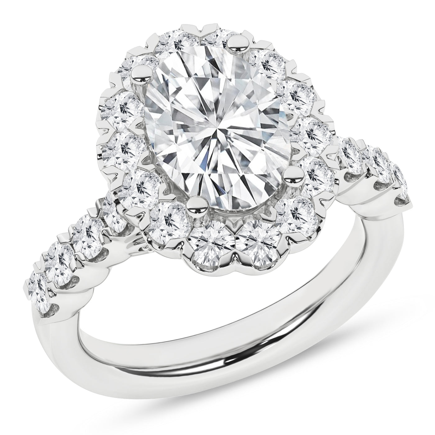 14K White Oval Lab Grown Diamond Halo Engagement Ring