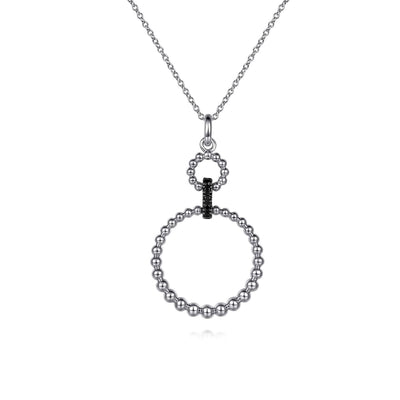 Sterling Silver Black Spinel Circle Necklace 18 inch