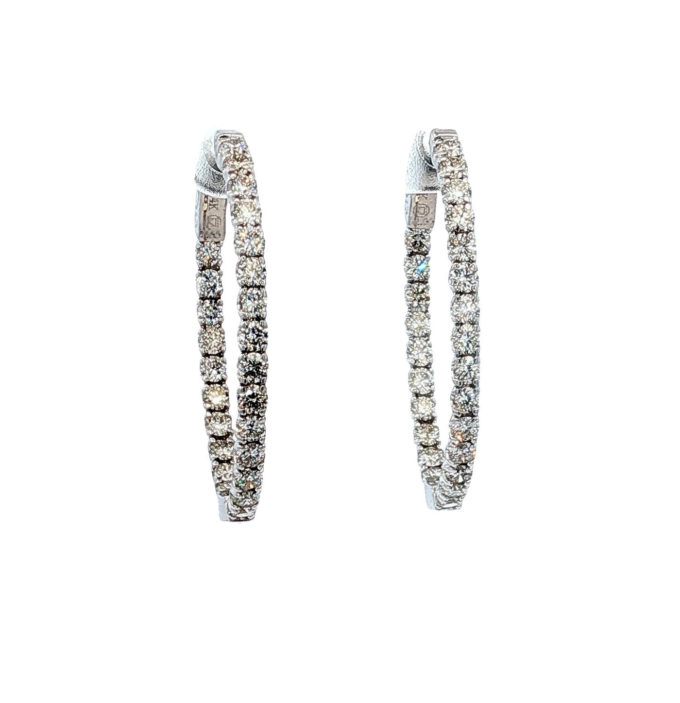 14K White Gold Natural Diamond Inside/Outside Hoop Earrings