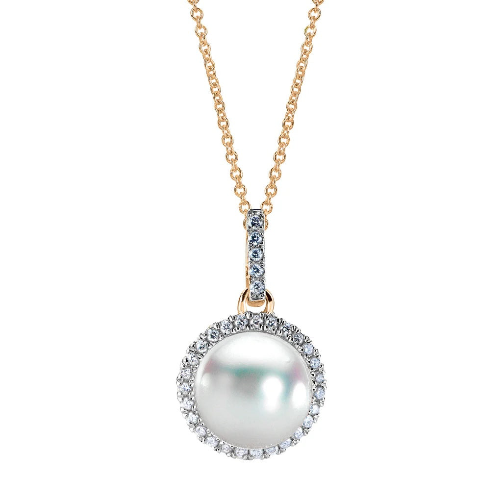18 inch Cultured Akoya Pearl and Natural Diamond Necklace