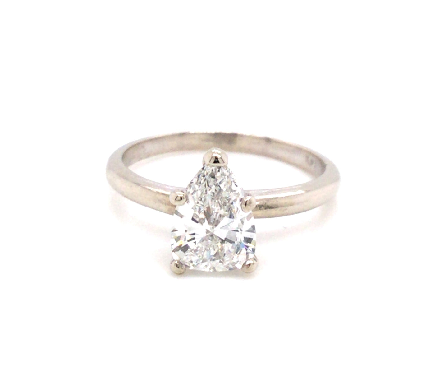 14K White Pear Natural Diamond Solitaire Engagement Ring
