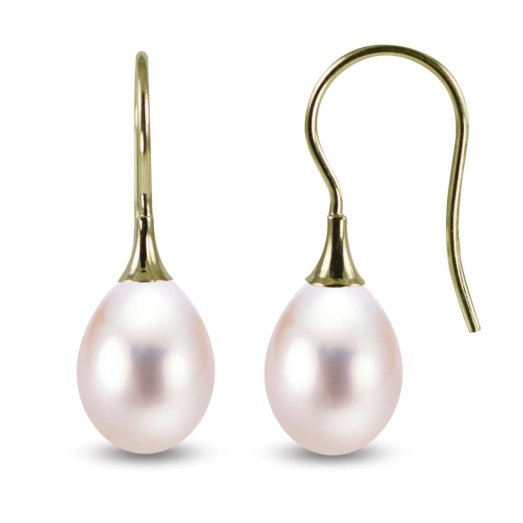 14K Yellow 9-9.5 mm Fresh Water Pearl Dangle Earrings