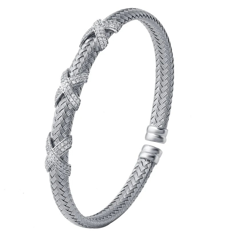 Sterling/Rhodium Cuff Bracelet with Cubic Zirconium Size 7