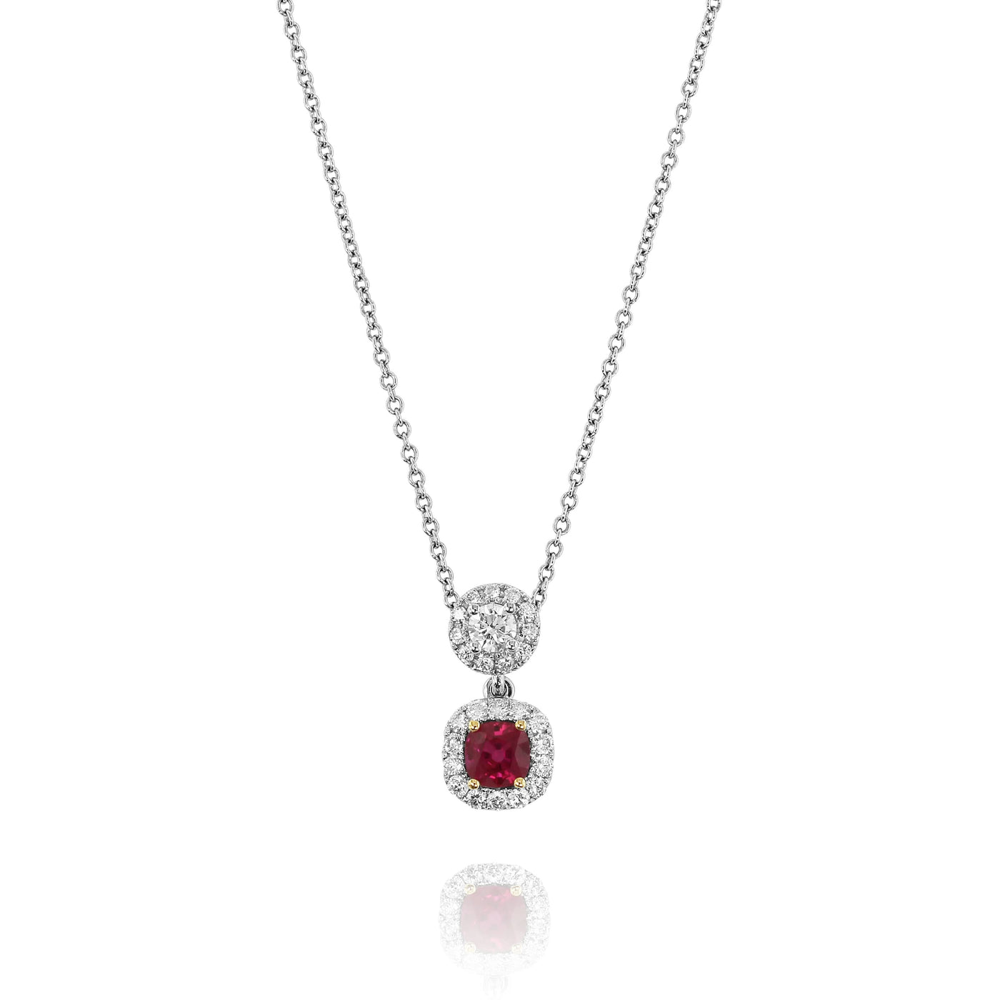 18K Yellow & White Ruby and Natural Diamond 18 inch Necklace