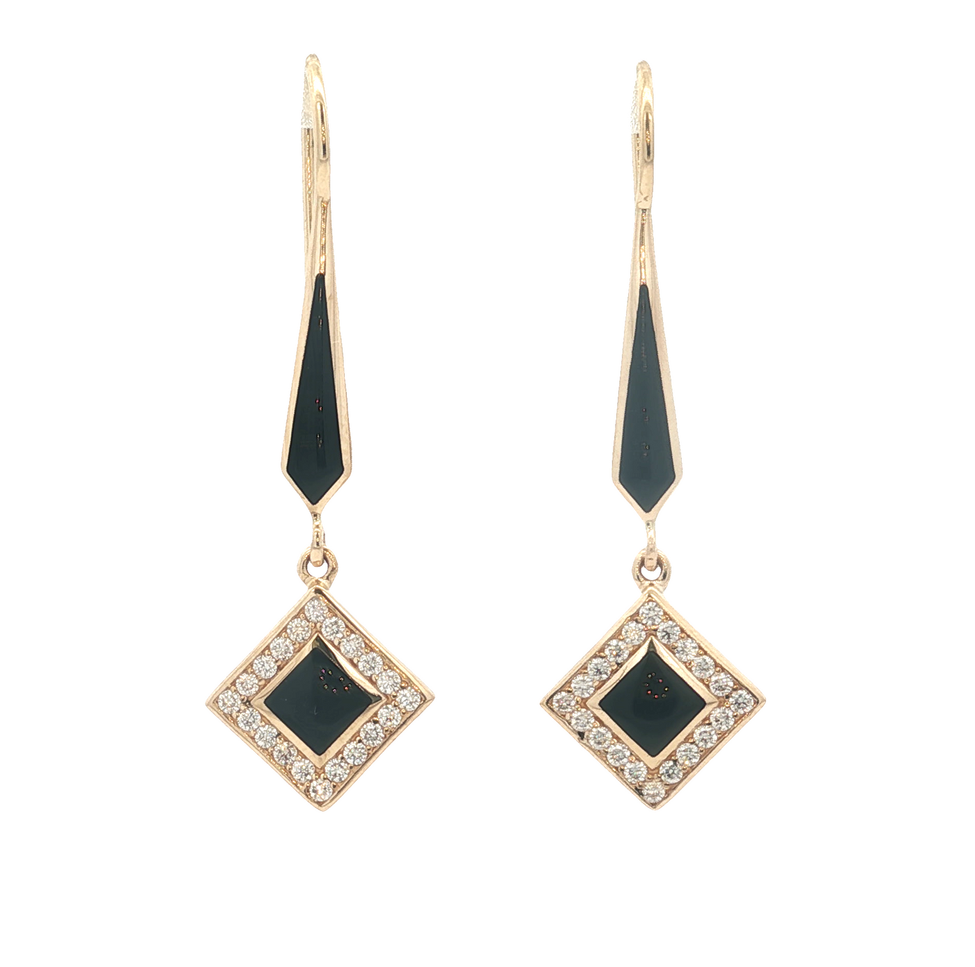 14K Yellow Gold Natural Diamond and Black Onyx Dangle Earrings