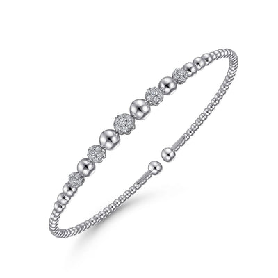 14K White Natural Diamond Cuff Bracelet