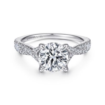 18K White Natural Diamond Semi-Mount Ring that accomodates a 7.40 mm Center