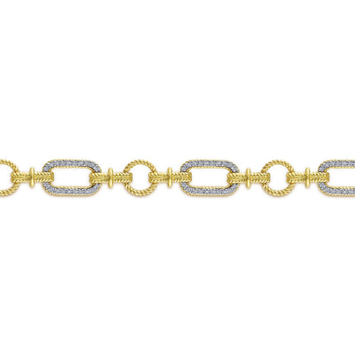 14K Yellow & White Natural Diamond Fancy Link Bracelet