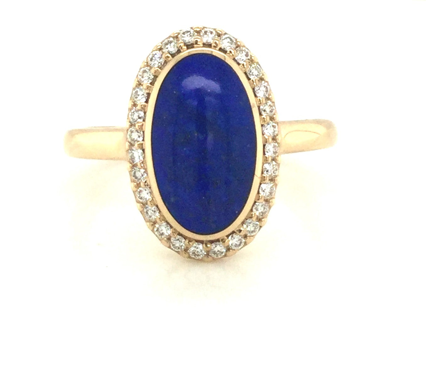 14K Yellow Classic Lapis and Natural Diamond Ring Size 7.75