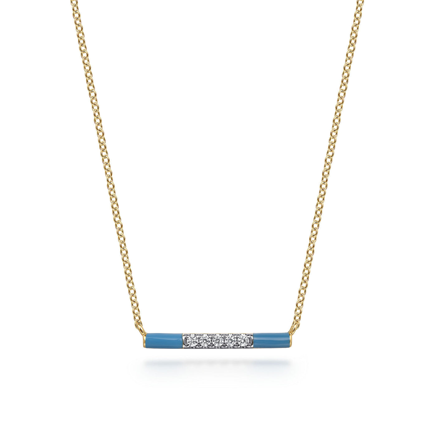 14K Yellow Blue Enamel and Natural Diamond 17.5 inch Necklace