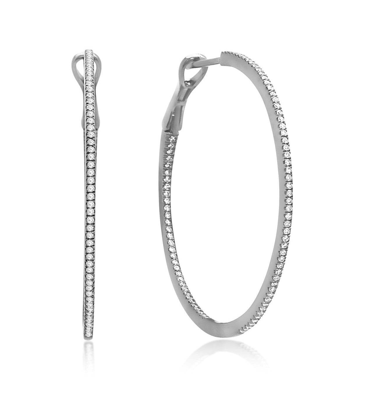 14K White Natural Diamond Hoop Earrings