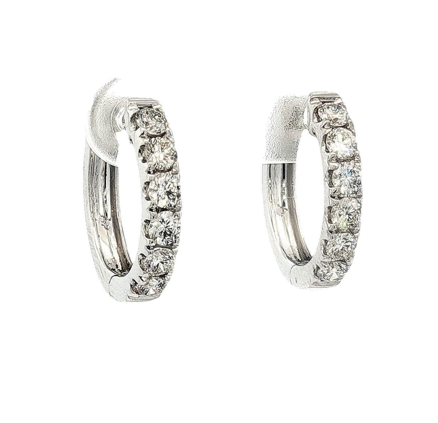 14K White Gold Natural Diamond Huggie Earrings