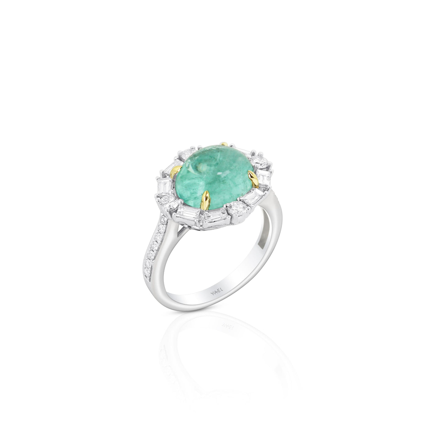 18K White & Yellow Contemporary Paraiba and Natural Diamond Ring Size 6.5