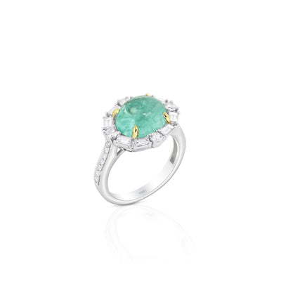 18K White & Yellow Contemporary Paraiba and Natural Diamond Ring Size 6.5