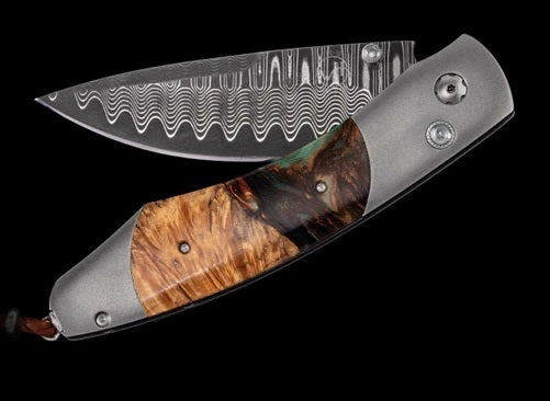 William Henry 'FIRE AND ICE' Hybrid of Wood and Resin with Damascus Steel Blade