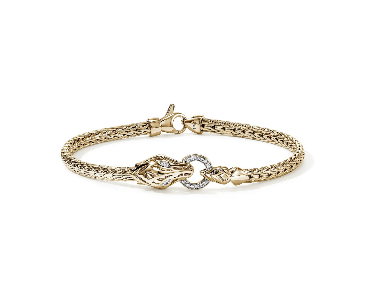 14K Yellow Natural Diamond Naga Gold Dragon Bracelet